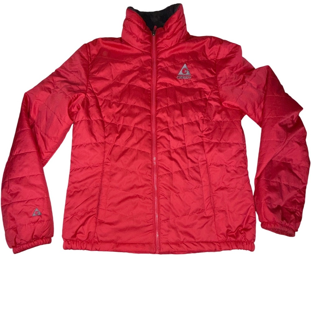 Gerry Quilted Puffer Jacket Womens Red Full Zip Insulated Faux Fur Collar